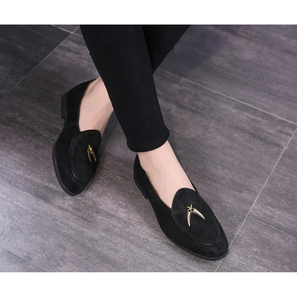 Santimon Men's US 8.5 Black Suede Smoking‎ Slip On Loafers Formal Dress Shoes